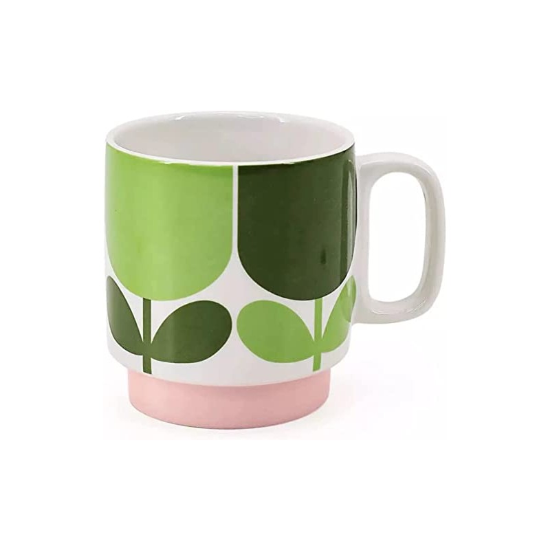 Orla Kiely Set of 2 Stacking Mugs Ceramic Block Flower