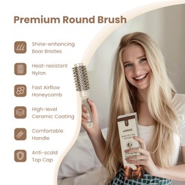 AIMIKE Round Brush for Blow Drying, Round Brush Large with Boar Bristles and Non-Slip Handle, Hair Brush Round Improves Texture for Drying Hair, Styling, Curling and Shiny, 32 mm