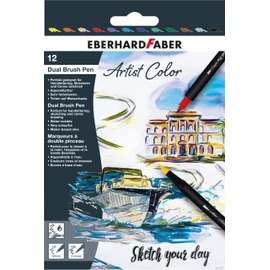 EBERHARD FABER 558212 Dual Brush Pen Artist Colour, 12 Felt Tip Pens Thick and Thin Tip, Watercolour