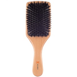 Kobe Professional Eton Dual-Bristle Cushion Paddle Brush - Boar Bristle Hair Brush - Smoothing Wooden Brush for Blow Dry, Detangling & Straightening - For Long & Short Hair - Use Wet & Dry