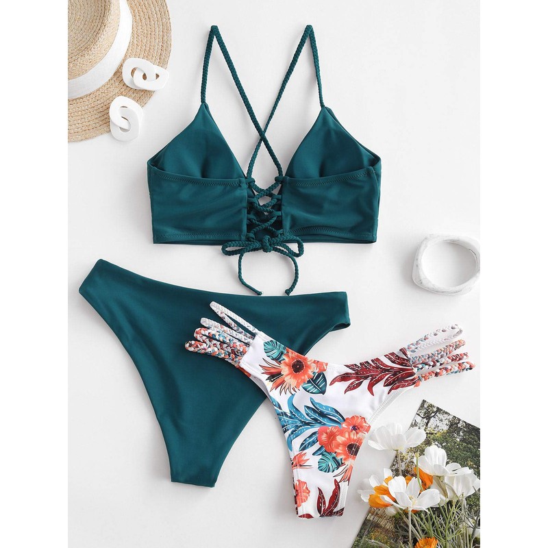 Zaful Women's Two-Piece Bikini Set, Bikini Bottoms with Braided Side