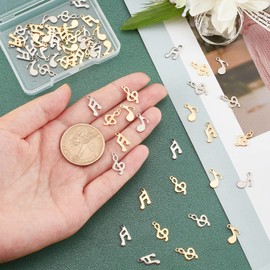 UNICRAFTALE Approx. 60 Pieces 2 Colours Music Notes Pendants 304 Stainless Steel Pendant Music Charms 1 mm Hole Jewellery Pendant Metal Charms Music Notes Bracelet Pendant for DIY Jewellery Making