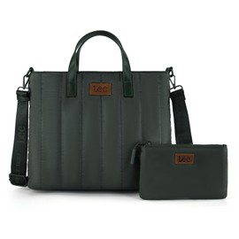 Montana West x Lee Puffer Tote Bag for Women Lightweight Quilted Crossbody Handbags Puffy Overnight Shoulder Bag for Travel Work Dark Green, LEE49-006DGN