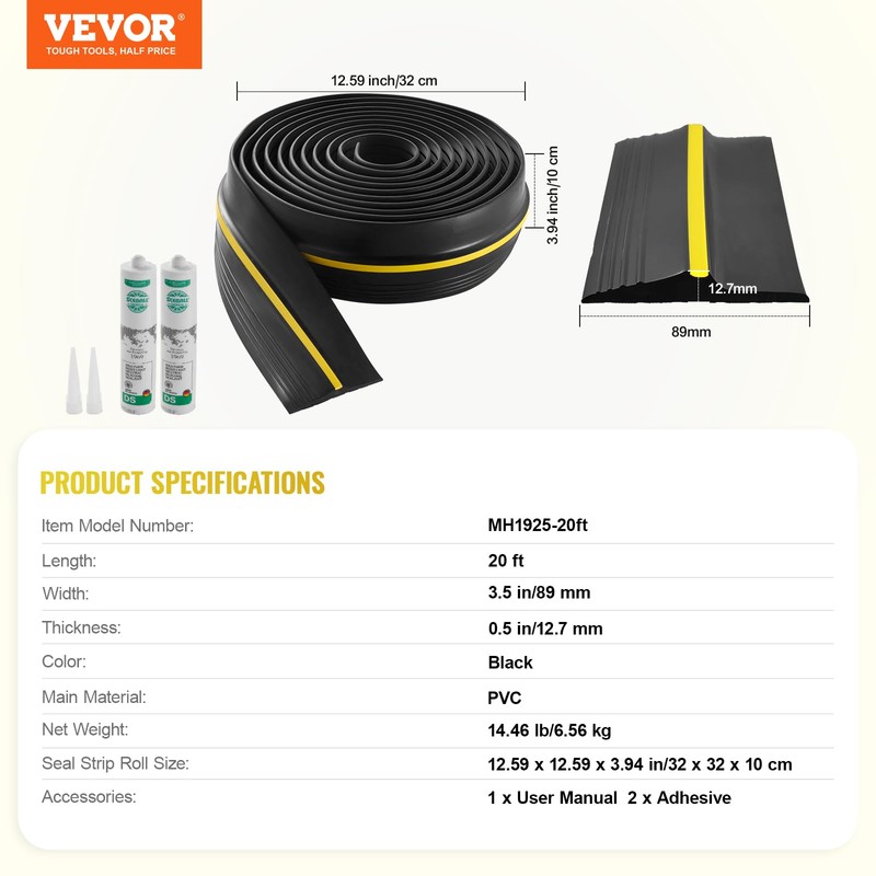 VEVOR Garage Door Threshold Seal Strip, 20 FT Universal Garage