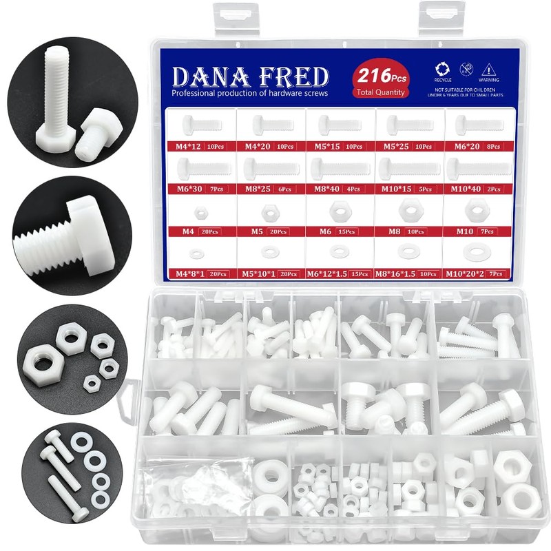 M4 M5 M6 M8 M10 White Nylon Hex Bolt Nut