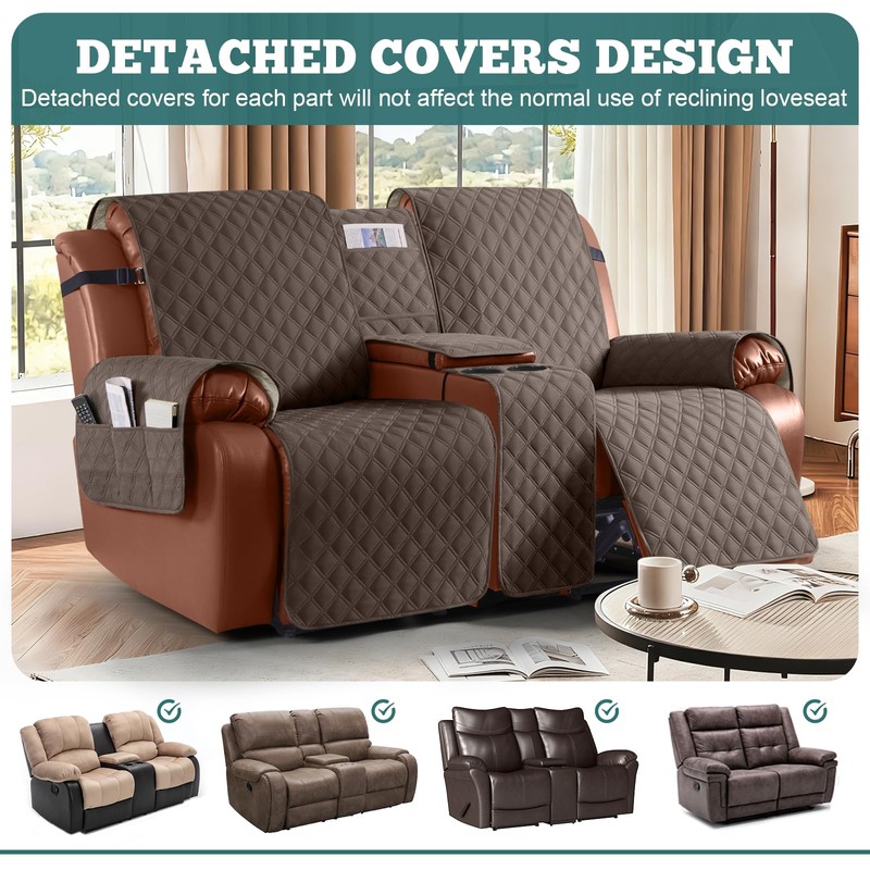 Ruaozz Waterproof Loveseat Recliner Cover with Console Non-Slip Reclining Couch