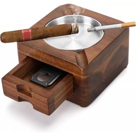 Cigar Ashtray, Wooden Ashtray, Square Ashtray 4 Slots Cigar Holder with Cigar Ac