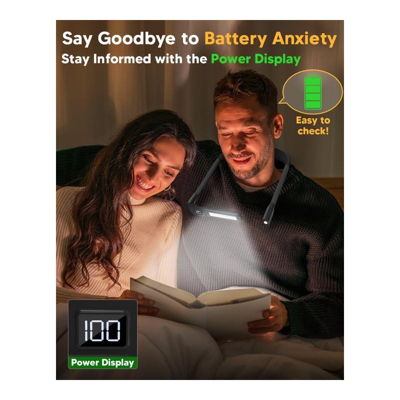 Reading Light Book Lovers Gifts: Upgraded Neck Light with Power