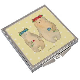 Mr. & Mrs. Panda Handtaschenspiegel quadratisch Bären mit Blumenkranz - Geschenk, Schminkspiegel, Tochter, Kind, Vatertag, Mutter, Mama, Freundinnen,
