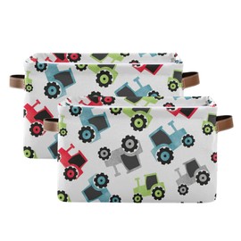 Wusikd Colorful Tractor Storage Basket Set of 1 Large Fabric Storage Basket Bins Box Cube with Handles Collapsible Closet Shelf Clothes Organizer Basket for Nursery Bedroom