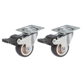 PATIKIL 1.3 Inch Caster Wheels, Set of 2 Plate Casters Heavy Duty TPR Locking Swivel Caster with Brake 44 Lbs for Furniture Cart Workbench Equipment, Brown