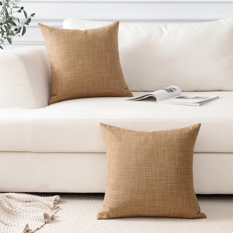 Artscope Light Brown Cushion Covers Set of 2 Linen Decorative