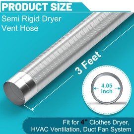 Chiligent 4 Inch Semi Rigid Dryer Vent Hose, Flexible Aluminum Duct with 2 Clamps & Aluminum Foil Tape, 3 Ft, Fit for Clothes Dryer, HVAC Ventilation, Duct Fan System