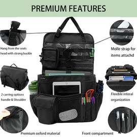 ECWKVN Car Front Seat Organizer for Law Enforcement – Portable Passenger Seat Storage with Laptop & Tablet Holder, Stabilizing Straps, and Car Office Organizer for Trucks, Black