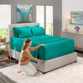 Nestl Extra Deep Pocket California King Sheet Set - 6 PC Soft Microfiber California King Sheet Sets deep Pocket - Fade Resistant Bedding Sheets & Pillowcases - California King, Teal Blue/Green
