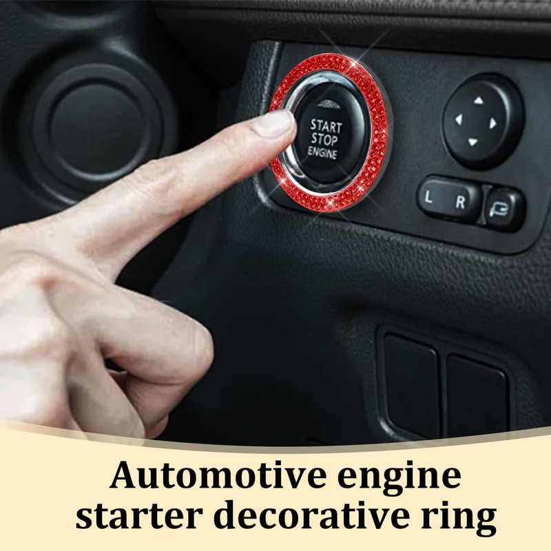 RGOAANC Crystal Rhinestone Engine Start Stop Decoration Ring, Push Button