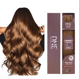 DNE Tape in Hair Extensions Real Human Hair 18 inches 20Pcs/50g/Pack Seamless #6 Light Brown Dark Color Straight Invisible Double Sided Tape in Hair Extensions for Women/Girls Can Be Curled and Dyed