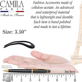 Camila Paris CP2670 French Twist Stick Clip Pins, Black, Wavy Hair Pin U-Shaped Hair Fork for Girls Spiral Updo Chignon Bun Holder, Fashion Flexible Styling Hair Accessories for Women, Made in France