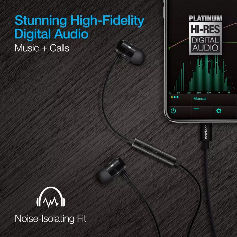 Naztech Platinum High Fidelity USB-C Earbuds - Black