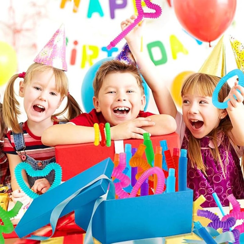 Pack of 24 Pop Tubes, Colourful Tubes, Children's Stretch, Pop