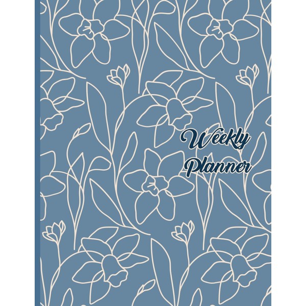 Simple Floral Design On Blue Background: Undated Weekly Planner