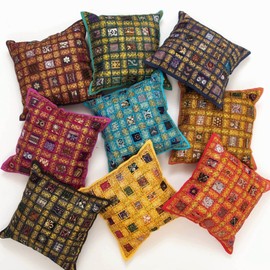INDACORIFY Sets of Assorted Patchwork Cushion Cover, Indian Handmade Beaded Patch Pillow, Boho Pillow, Bohemian Cushion Cover, Sofa Decorative Throw Pillow (2)