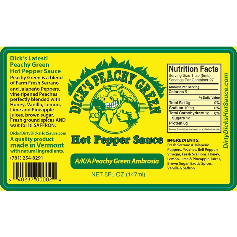 Dirty Dicks Peachy Green Hot Sauce, 5 Fl Oz -