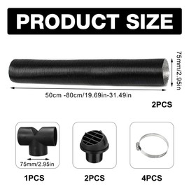 Diesel Heater Ducting 75mm T Piece, Diesel Heater Exhaust Pipe, 2Pcs Tuyere + 4 Clips, 75mm Heater Ducting Diesel, Heater Outlet Hose