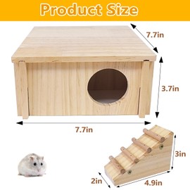 Hamster Wooden House with Ladder Small Animal Hideout Activity Platform Exercise Climbing Hut Natural Living Wood Room for Hamster Gerbil Mice Rat