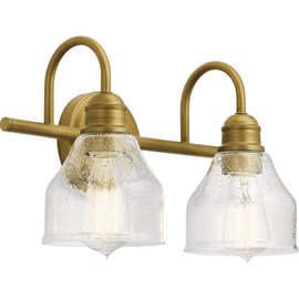 KICHLER Avery 15" Bathroom Vanity Industrial 2 Light Wall Fixture with Clear Seeded Glass in Natural Brass, for Bathroom (8.25" x 15" x 9.5") 45972NBR