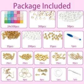 13210 Pcs Friendship Bracelet Beads Kit, 3mm Clay Beads Bracelet Making Kit, Clay Bead Set Letters Beads with Decorative Pendants Pearl Gold Beads Elastic Cord, Jewelry Making DIY Craft for Teens