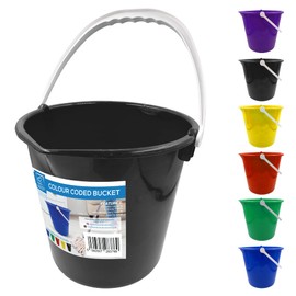 Colour Coded Plastic Bucket with Handle, 2 Gallon (7.5L) Household Heavy Duty Bucket with Spout and Easy-Grip Handle, Multipurpose Water Bucket for Cleaning, Bath, and Gardening (Black)