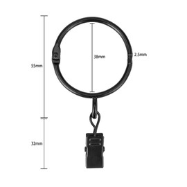 KaiYi Curtain Clip Ring Hook Opening Design 38mm Inner Diameter Easy Installation Steel Set of 20 Black