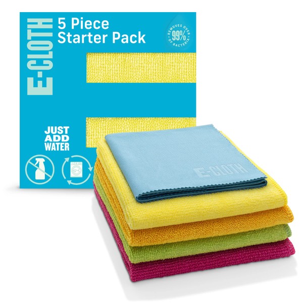 E-Cloth - Paño de Microfibra para Principiantes, paños de Limpieza de Microfibra Reutilizables, 300 Colores Surtidos, Juego de 5 paños