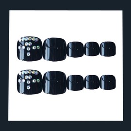 Black Rhinestones Toenails Press On Toenails Short Square Toe Nail Press on Nail Kit Full Cover Glue On Fake Toe Nails Acrylic Stick on Toenails French Tip for Women Girls 24Pcs