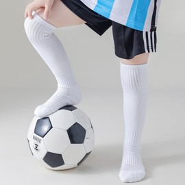 Mini Angel Kids Soccer Youth Football 4 Pairs Cushion Athletic Socks Girls Knee High Boys Baseball, 5-7 Years (Black/White, S)