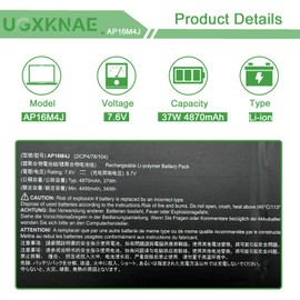 UGXKNAE AP16M4J Laptop Battery for Acer Aspire 3 A315-42 A317-33 A314-22 Series HSTNN-LB7J A317-33-P77P A317-33-P7MK A317-33-P7XT A317-33-P059 A317-33-P0KU A317-33-P1SQ 2ICP4/78/104 37Wh 854108-850