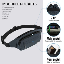 WATERFLY Fanny Pack Waist Bag: Runner Small Hip Pouch Bum Bag Running Fannie Pack Phanny Fannypack Waistpack Bumbag Beltbag Sport Slim Fashionable for Jogging Hiking Woman Man