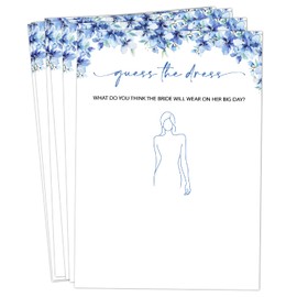 The Dress Bridal Shower Games, 25 Blue Floral Bridal Shower Game Cards Set, Engagement Party Game for Guests, Wedding Games for Reception, Minimalist Marriage Party Supplies-14