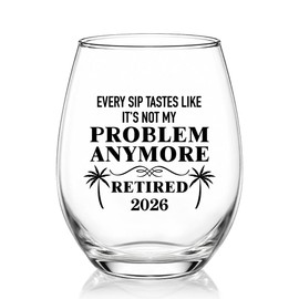 PUVOXHO Retired 2026 Wine Glass for Women Men, Funny Retirement Stemless Wine Glass, 2026 Retirement Party Decoration, Farewell Gifts for Coworker Boss Grandpa Mentor