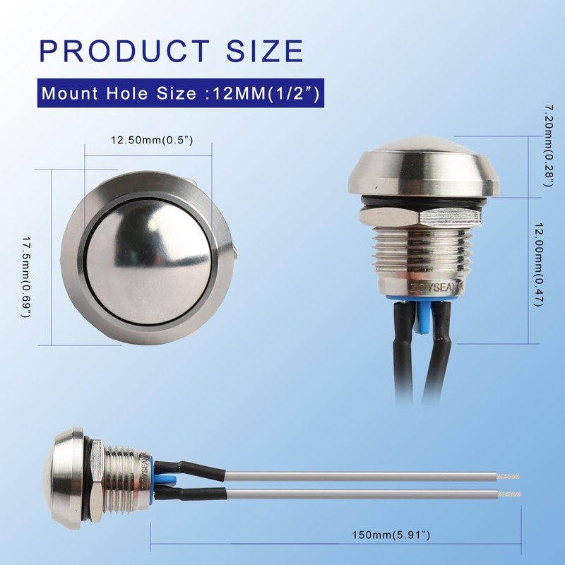 Zoyseay 12mm Mini Push Button Switch Push On/Off Silver or