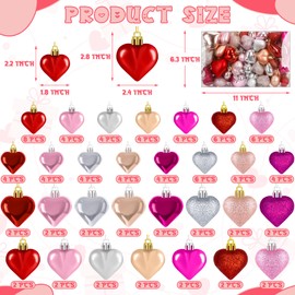 100 PCS Valentine Day Heart Shaped Ornaments Romantic Various Styles Heart Hanging Baubles Colorful Romantic Glossy Hearts Valentine's Day Decor for Outdoor Indoor Party Anniversary Crafts