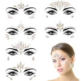 SPOKKI 6 Glitter Stones Face Festival Gemstone Temporary Tattoos Waterproof Temporary Rhinestone Stickers, Glitter Face Rhinestones, Festival Accessories for Fancy Dress, Music, Carnival, Party Makeup