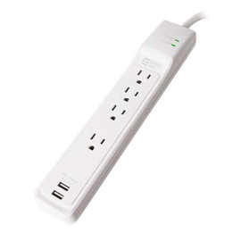 4-Outlet USB Power Strip Surge Protector with 4 ft. Cord, White