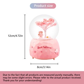 Cherry Blossom Angel Snow Globe, 81mm Water Globe Music Box with Color Changing LED Lights and Automatic Snowflakes, Birthday Christmas Festival Gift for Girls Granddaughters Babies(A)