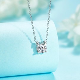 LibreLumos 2CT Moissanite Necklace for Women, Solitaire Lab Created Diamond Pendant, 18K White Gold Plated 925 Sterling Silver Necklace, Gifts for Women Wife Mom Jewelry, Silver