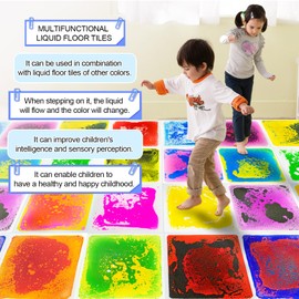 Onyoloy Liquid Sensory Tiles Floor Pads - Square Sensory Floor Mats for Kids Over Three Years Old