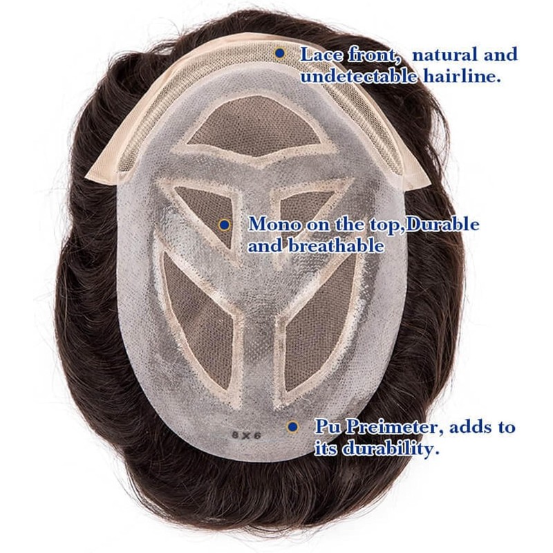Postizos Peluca de cabello humano tupé for hombre Sistema reemplazo