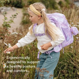 Beckmann ACTIVE AIR FLEX Ergonomic School Backpack for Kids –Lightweight, Adjustable, Spacious, Expandable – Healthy Posture, Durable – Ages 6-8, 1st & 2nd grade. 20-25 lt. UNICORN PRINCESS, PURPLE