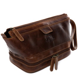 SID & VAIN Nottingham Men's Toiletry Bag Made of Premium Leather, Large Wash Bag for Men, Toiletry Bag, Handmade Brown, Brown cognac, Toiletry bag